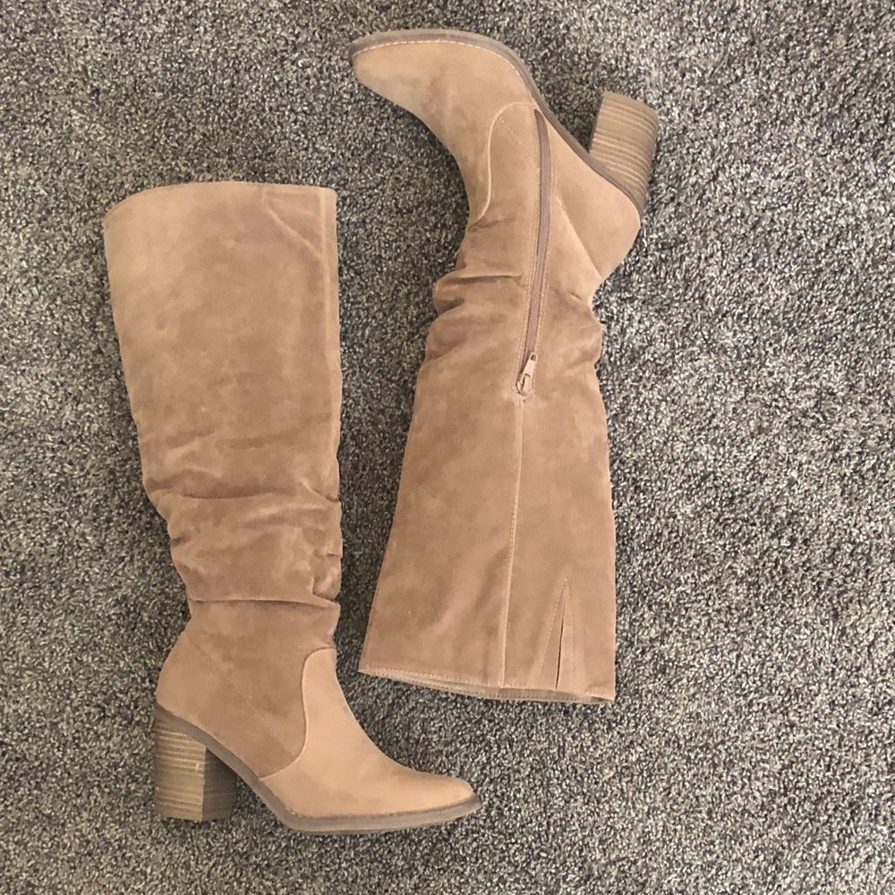 Tan Suede Knee-High Boots
